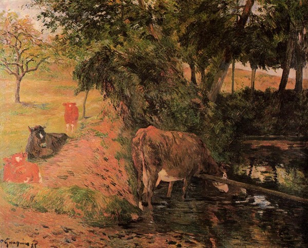Landscape with Cows in an Orchard - Paul Gauguin Painting